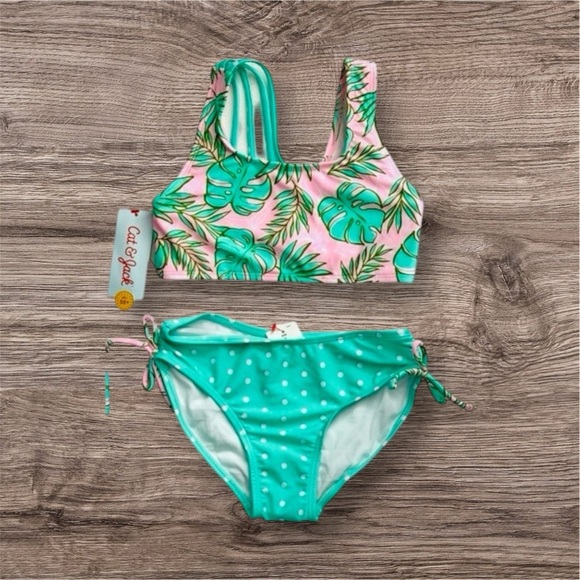 🆕 CAT & JACK Girls Tropical Leaf Bikini Set (14/16) NWT - Picture 1 of 8